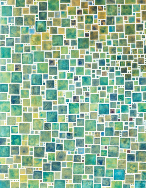 Green Squares | Framed Giclee Print on Canvas